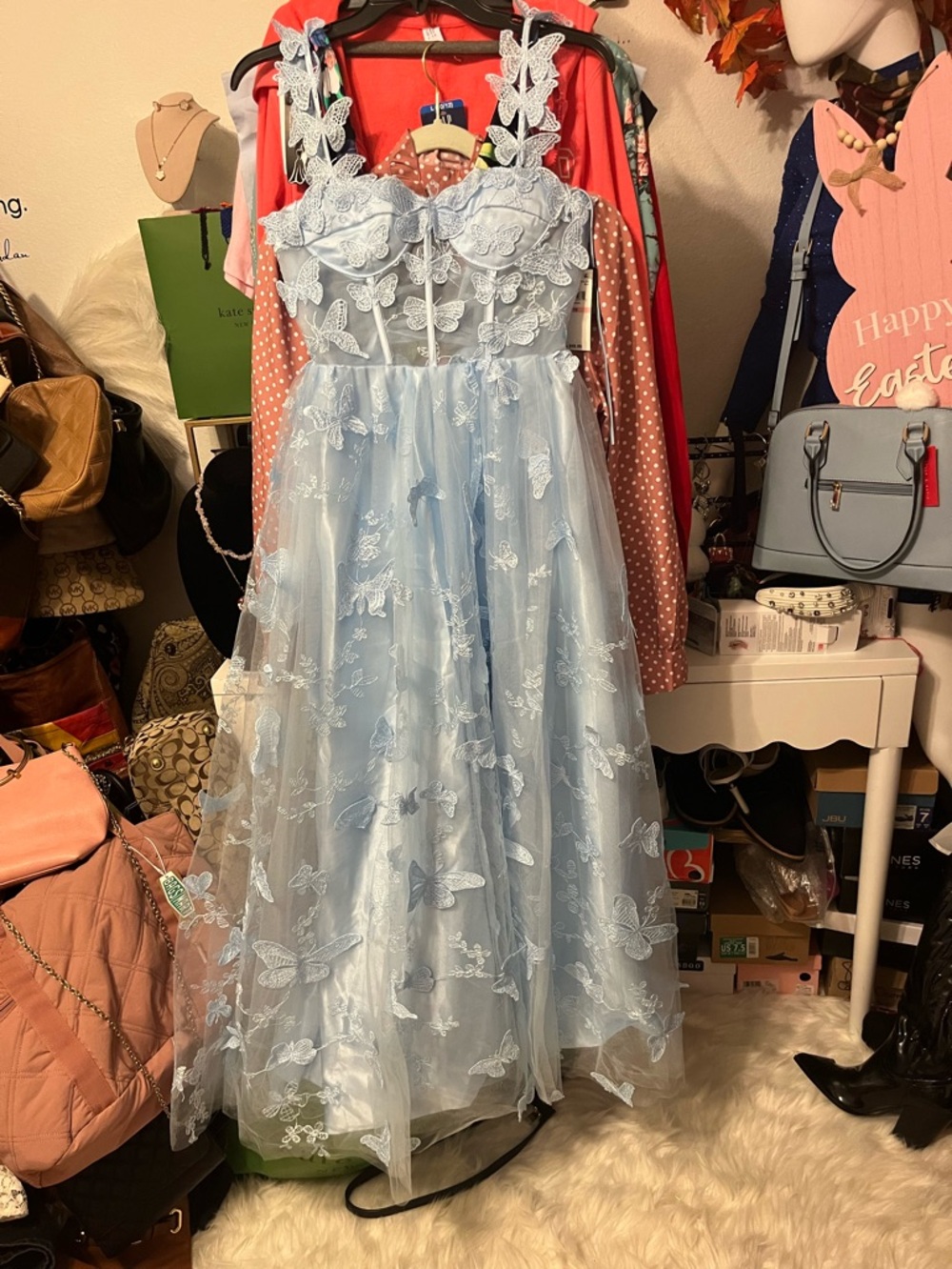 Light Blue Butterfly Appliqué Tulle Dress for teen